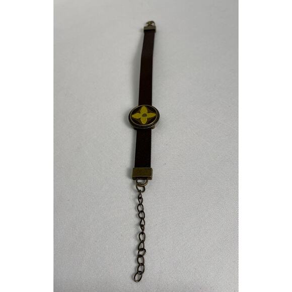 Louis Vuitton Monogram Canvas Brown Leather Bracelet Metallic Gold - Picture 4 of 7